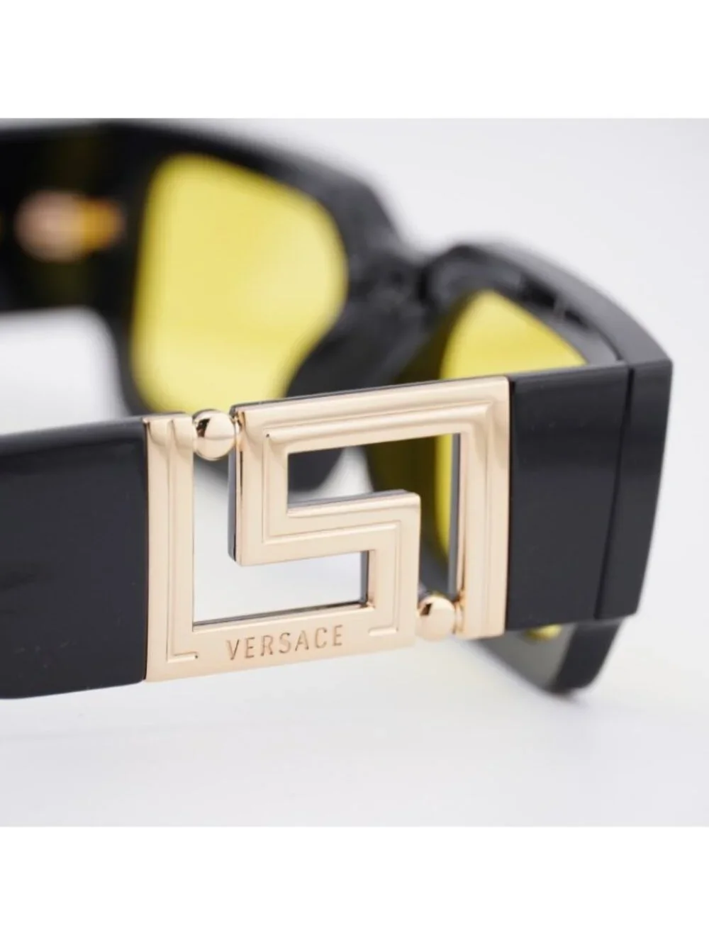 Versace VE4506U GB1/85 Sunglasses Black Rectangle Frame, Yellow Lenses